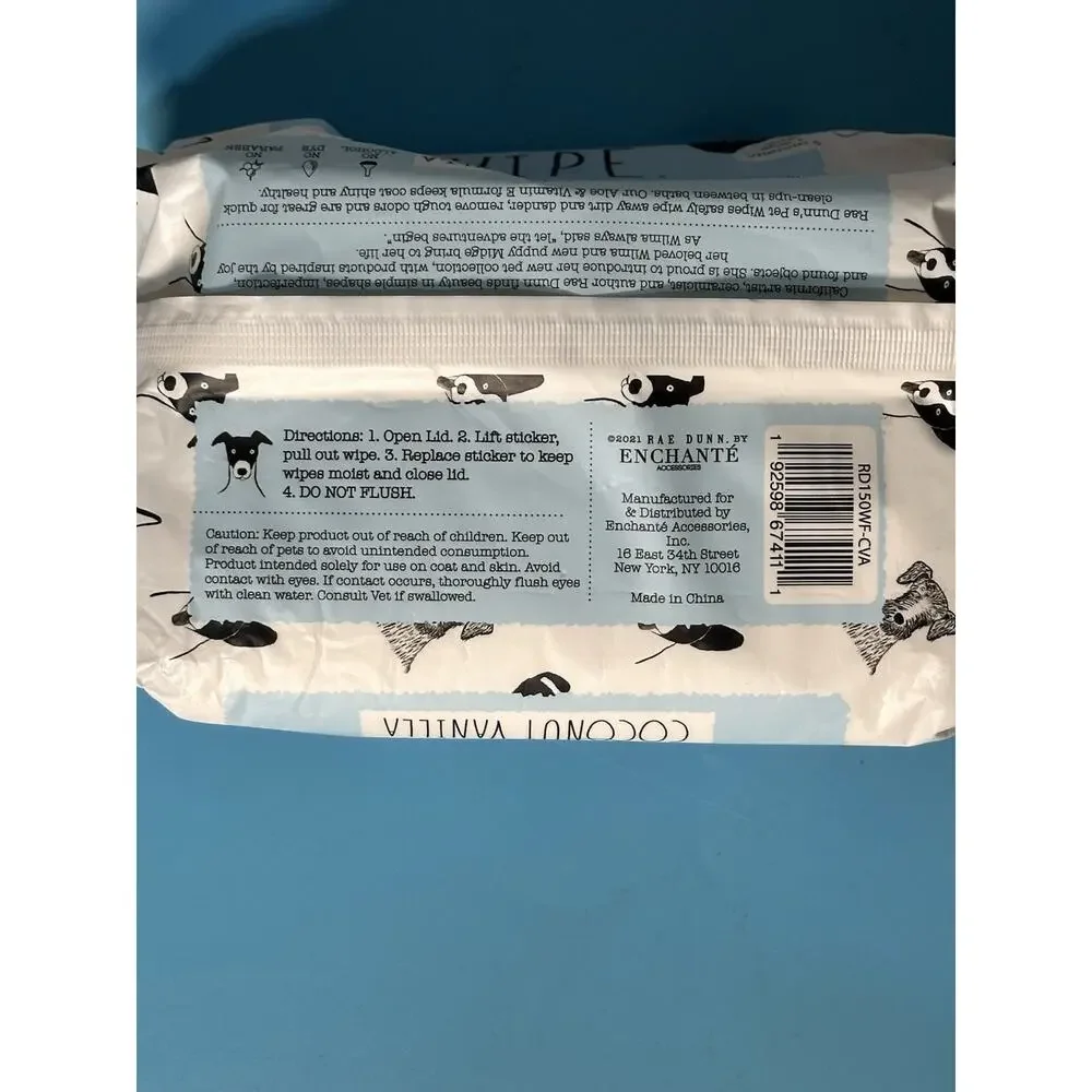 Rae Dunn 150 Pet Wipes Coconut Vanilla Scented Alcohol Free